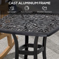 Outsunny Cast Aluminium Bistro Table, Outdoor Square Side Table with Umbrella Hole, Garden Table for Balcony, Bronze Tone(m-5)