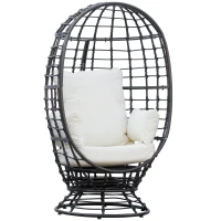 Outsunny 360° Swivel Egg Chair, Garden Rattan Swivel Chair with Thickened Cushion and Pillow, 150 KG Capacity for Indoor Outdoor, Balcony, Patio, Black(m-1)