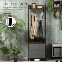 HOMCOM Clothes Rail, Metal Coat Stand, Garment Rack with 2 Fabric Storage Drawers, Single Wardrobe for Bedroom, Hallway, Rustic Brown and Grey(m-7)