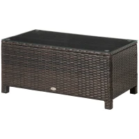 Outsunny Mesa Exterior Terraza de Ratán Sintético Mesa Auxiliar con Vidrio Templado para Terraza Patio Balcón 85x50x39 cm Marrón(m-11)