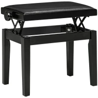 HOMCOM Klavierbank, Pianostuhl, höhenverstellbar, eleganter Hochglanz, Kunstleder+Kautschukholz, schwarz, 63 x 33 x 56cm(m-9)
