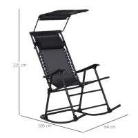 Outsunny Sedia a Dondolo da Giardino Ergonomica, Sdraio da Esterno Pieghevole con Tettuccio Rimovibile in Acciaio e Texteline 105 x 64 x 125cm, Nero(m-3)