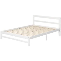 HOMCOM Marco de Cama de Madera 195x141 cm Estructura de Cama Doble para Colchón de 135x190 cm (no incluido) Carga 300 kg Blanco(m-10)