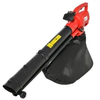 Outsunny Souffleur aspirateur broyeur à Feuilles 3000 W - Sac ramassage 45 L - roulettes & bandoulière - PP Rouge Noir(m-10)