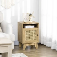 HOMCOM Narrow Rattan Nightstand, Side End Table with Shelf and Cupboard, 39cm x 35cm x 60cm, Natural(m-2)