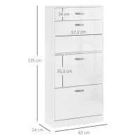 HOMCOM Meuble à Chaussures - 3 Portes abattantes et tiroir Coulissant - dim. 62L x 24l x 135H cm - poignées alu. Panneaux Particules Blanc(m-3)
