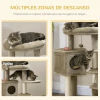 PawHut Árbol Rascador para Gatos Pequeños Altura 94cm Torre para Gatos con Cama Cueva y Juegos 55x55x94 cm Marrón(m-4)