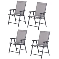 Outsunny Set 4 Sedie Pieghevoli da Esterni in Acciaio e Texteline Per Giardino Veranda Terrazzo, Grigio, 58 x 64 x 94cm(m-1)