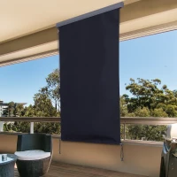 Outsunny Senkrechtmarkise Balkonmarkise Vertikalmarkise Windschutz Seitenrollo Sichtschutz mit Handkurbel Polyesterstoff+Aluminium Dunkelgrau 200 x 120 cm(m-2)