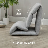 HOMCOM Fauteuil de sol canapé paresseux fauteuil convertible en lit dossier inclinable sur 5 positions 72 x 71 x 60 cm gris(m-7)