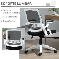 Vinsetto Silla de Oficina Ergonómica Silla de Juvenil con Altura Ajustable Reposabrazos Abatibles Soporte Lumbar y Respaldo Malla Transpirable 61x61x94-104 cm Negro(m-8)