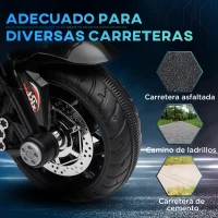HOMCOM Moto Eléctrica Infantil con Luces Bocina Música Neumáticos Anchos Moto para Niños con Velocidad 3 km/h Negro(m-6)