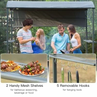 Outsunny 2.2 x 1.4m BBQ Shelter, Outdoor Grill Gazebo Canopy with Shelves, Hanging Hooks, and Metal Frame, for Garden Patio Backyard(m-4)