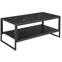 HOMCOM Coffee Table, Two-Tier Faux Marble Effect Centre Table with Metal Frame and Storage Shelf for Living Room, 106 x 50 x 45cm, Black