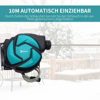 DURHAND Schlauchtrommel mit Gartenschlauch 10 m Wasserschlauchaufroller mit automatische Aufrollung Wandschlauchbox 180° schwenkbar mit Multibrause Frostschutz -5–45 °C Grün + Schwarz(m-5)
