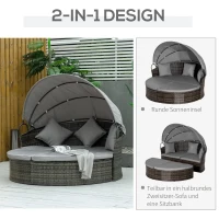 Outsunny Sonneninsel, teilbar in 2 Sofas, verstellbarer Sonnenschutz, Rattanoptik, Grau, 1,7 x 1,8 x 1,5 m(m-7)