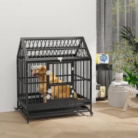 PawHut 43" Heavy Duty Dog Crate on Wheels, with Removable Tray, Openable Top(m-2)