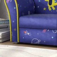 AIYAPLAY Kids Armchair with Planet Dinosaurs Design, Wooden Frame, for Bedroom, Playroom, Kids Room - Blue(m-9)