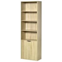 HOMCOM Estantería Librería Armario de Libros con 4 Compartimentos Abiertos y 2 Puertas para Salón Oficina 59x29x180 cm Natural(m-11)