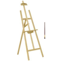 HOMCOM Caballete de Pintura de Madera Caballete de Dibujo con Ángulo Ajustable de 75° y Pincel 51,5x71,5x134,5cm Natural(m-1)