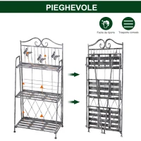 Scaffale Fioriera 3 Ripiani Pieghevole da Giardino Balcone, Metallo, Argento, 44x25x96 cm(m-5)