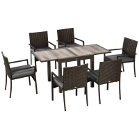 Outsunny Conjunto de Muebles de Ratán Sintético de Jardín 7 Piezas Mesa Extensible y 6 Sillas para Terraza Patio Marrón(m-1)