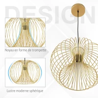 HOMCOM Lustre suspension design filaire dorée Ø 37 x 150 cm métal doré(m-6)