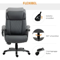 Vinsetto Massage-Bürostuhl 6-Punkt-Massage-Drehstuhl ergonomischer Stuhl Einstellbare aus Kunstleder mit gewölbter Kopfstütze und Armlehne Grau 70 x 76,5 x 114-124 cm(m-6)