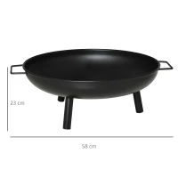 Outsunny Brasero Exterior Ø58x23 cm Cuenco de Fuego Redondo con Asas de Transporte 3 Pies y Marco de Metal para Hogueras Leñas Terraza Jardín al Aire Libre Negro(m-3)