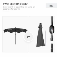 Outsunny Solar Patio Umbrella with LED and Tilt, Outdoor Market Table Umbrella Parasol with Crank, 3 x 3 (m), Dark Grey(m-8)
