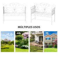 Outsunny Banco de Jardín de 2 Plazas 113,5x50x96 cm Banco de Terraza de Metal con Respaldo Decorativo y Reposabrazos Vintage para Exterior Carga 200 kg Crema(m-6)