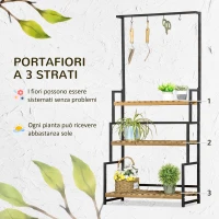 Outsunny Portafiori a 3 Livelli con Ganci Superiori in Legno di Abete e Metallo per Interno ed Esterno, 80x36x174 cm(m-4)