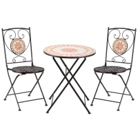 Outsunny 3 Piece Mosaic Bistro Set, 2 Folding Chairs & 1 Round Table Outdoor Furniture for Outdoor, Balcony, Poolside, Yellow(m-1)
