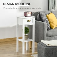 HOMCOM Lot de 2 Tables d'appoint Bout de canapé guéridon - tiroir, étagère - dim. 30L x 30l x 75H cm - poignées coquilles Laiton Vieilli MDF Blanc(m-5)