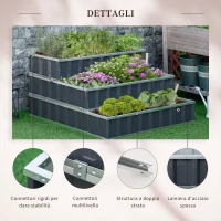 Outsunny Aiuola Rialzata a 3 Livelli, Modulabile e a Fondo Aperto, in Acciaio, 118x118x62 cm, Grigio Scuro(m-6)