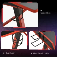 HOMCOM Gaming Desk Computer Table Stable Steel Frame with Cup Holder Headphone Hook, Cable Basket, Black(m-6)