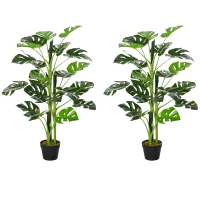 Outsunny 100cm/3.3FT Artificial Monstera Tree Decorative Cheese Plant 21 Leaves with Nursery Pot, Fake Tropical Palm Tree for Indoor Outdoor Décor, Set of 2(m-1)