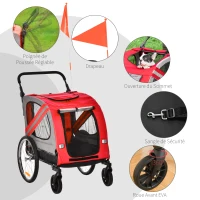 PawHut Remorque à vélo pour chien convertible jogger 2 en 1 pour animaux avec drapeau réflecteurs - rouge(m-6)