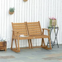 Outsunny Wooden Garden Rocking Bench with Adjustable Backrests, 2-Seater Rustic Rocking Chair Loveseat with Slatted Seat and Armrests(m-10)