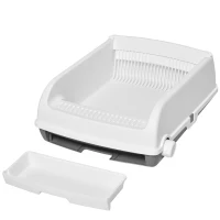 PawHut Bandeja Higiénica para Gatos Arenero Abierto con Botón Pala Bandeja Extraíble y Bordes Altos 62x46,5x19,5 cm Blanco(m-7)