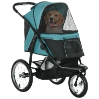 PawHut Foldable Pet Stroller Jogger, with Three Wheels, Canopy, for Medium and Small Dogs, Green(m-1)