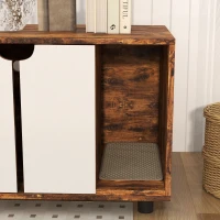 PawHut Hidden Cat Litter Box Furniture, with Sand Drain Pad - Rustic Brown(m-8)