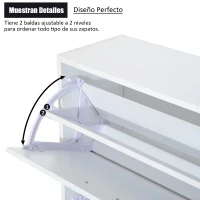 HOMCOM Zapatero Moderno Zapatero de Entrada Recibidor Estrecho con 2 Cajones y Estantes Ajustables para Pasillo 60x24x80 cm Blanco(m-4)