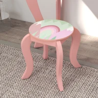 ZONEKIZ Toddler Bed Frame, Kids Dressing Table with Mirror and Stool, Cute Animal Design Kids Bedroom Furniture Set for Ages 3-6 Years, Pink(m-9)