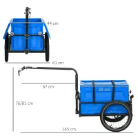 HOMCOM Remolque para Bicicleta de Carga con Caja de Almacenamiento Plegable Mango Ajustable Carga 40 kg Capacidad 65 L Azul(m-3)