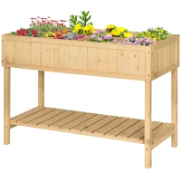 Outsunny Huerto Urbano de Madera 120x60x81 cm Jardinera Elevada para Cultivo de Plantas Flores Mesa de Cultivo con Estante Inferior para Jardín Terraza Exterior Natural(m-11)