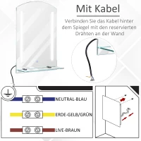 HOMCOM Badspiegel mit Ablage LED Lichtspiegel Badezimmerspiegel Wandspiegel 15W WC Spiegel Wasserdicht 50 x 15,5 x 70 cm(m-5)
