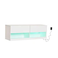 HOMCOM Mueble de TV de Pared con luces LED y Mando a Distancia Mueble Colgante en Blanco de Alto Brillo para Salón Dormitorio Carga 30 kg 120x35x40,5 cm(m-9)