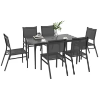 Outsunny Seven-Piece Steel Dining Set, with Aluminium-Top Table(m-10)
