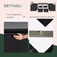 Outsunny Set 11 PZ Mobili da Giardino in Rattan da Esterno con Tavolo in Vetro Temperato e Cuscini, Set da Pranzo, Nero(m-5)